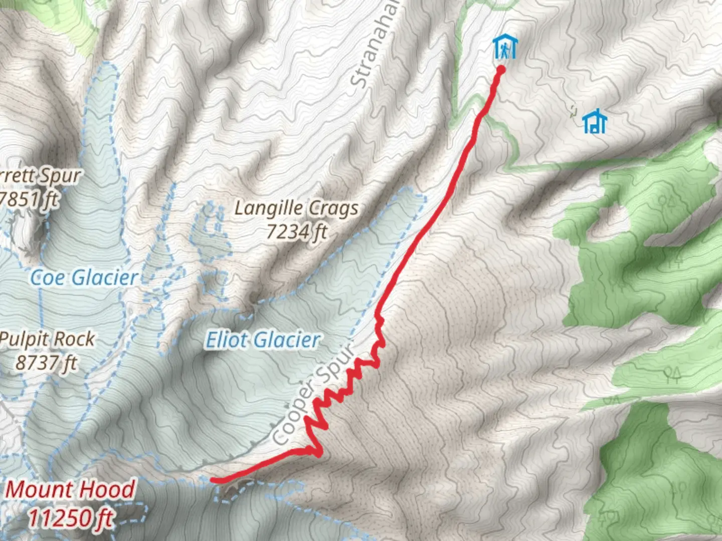 An image depicting the trail Cooper Spur Trail via Eliot East Moraine and its surrounding area.