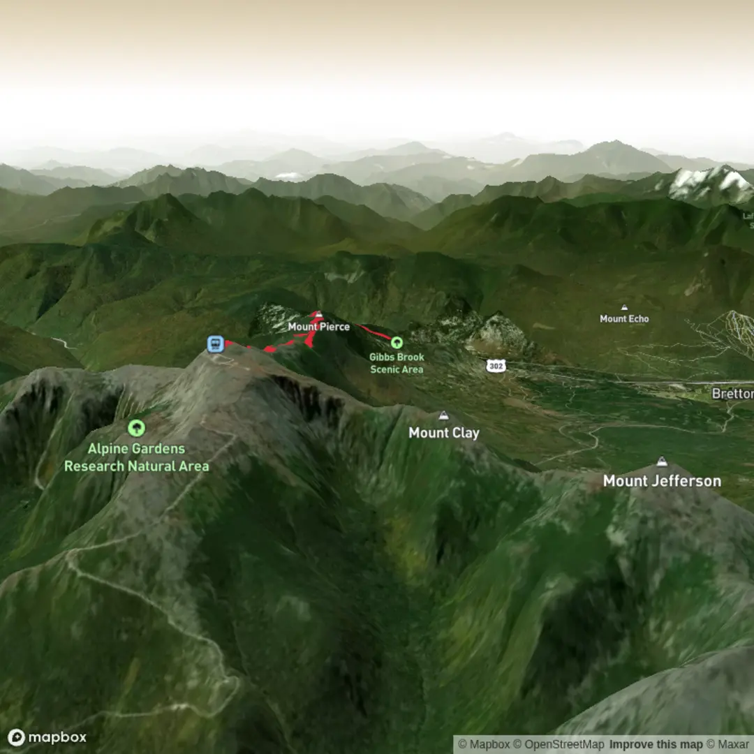 An image depicting the trail Ammonoosuc to Mt Washington to Highland Center and its surrounding area.