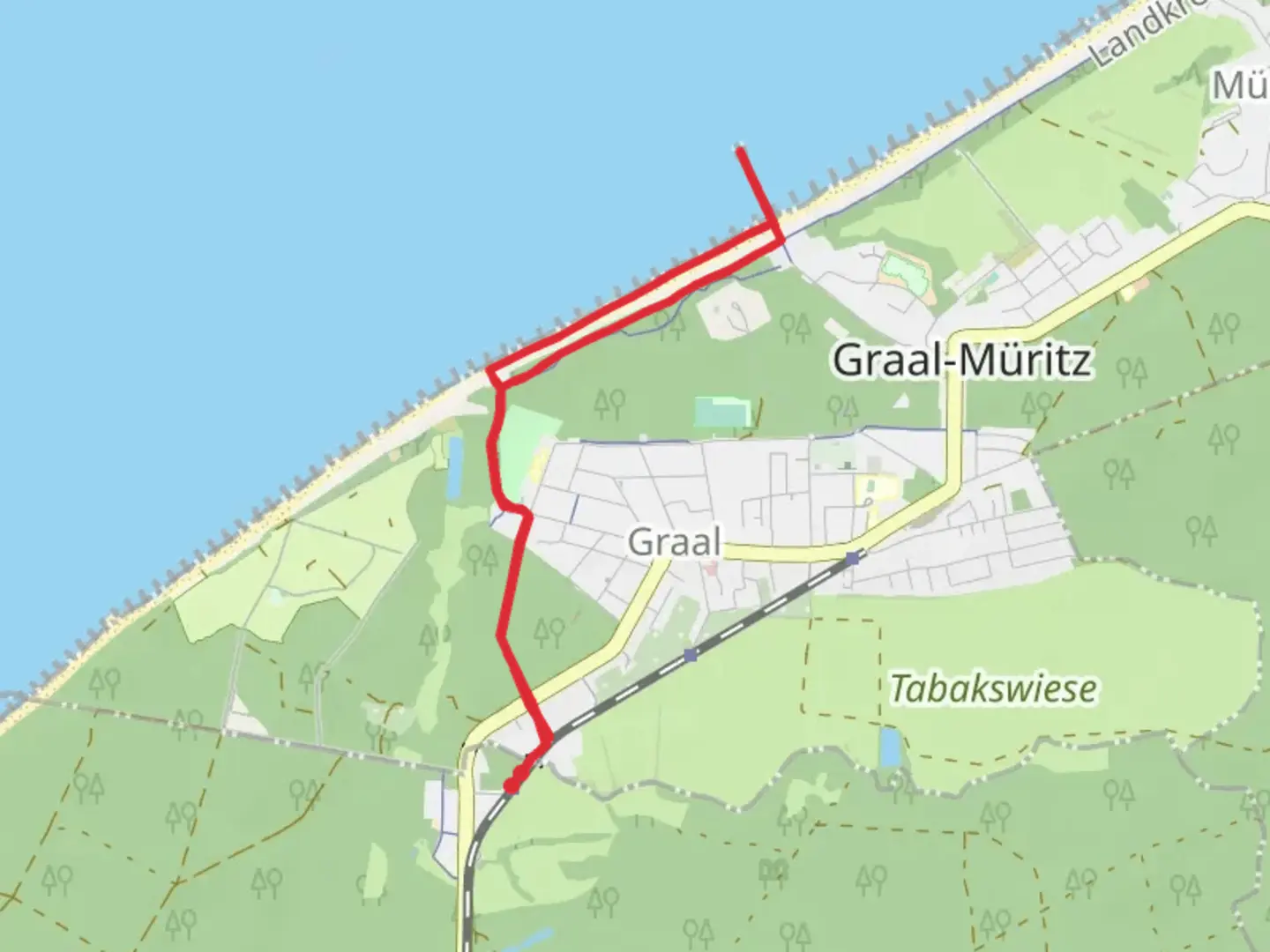 An image depicting the trail Strandpromenade and Seebruecke and its surrounding area.