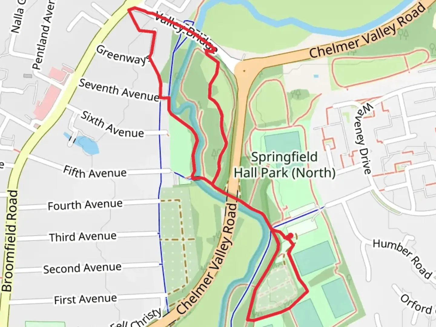 An image depicting the trail Bunny Walk and River Chelmer Loop and its surrounding area.