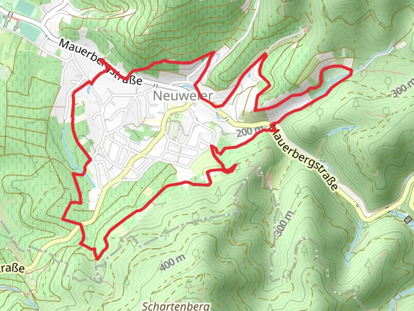 An image depicting the trail Yburg Rundweg and Schartenberg Rundweg and its surrounding area.