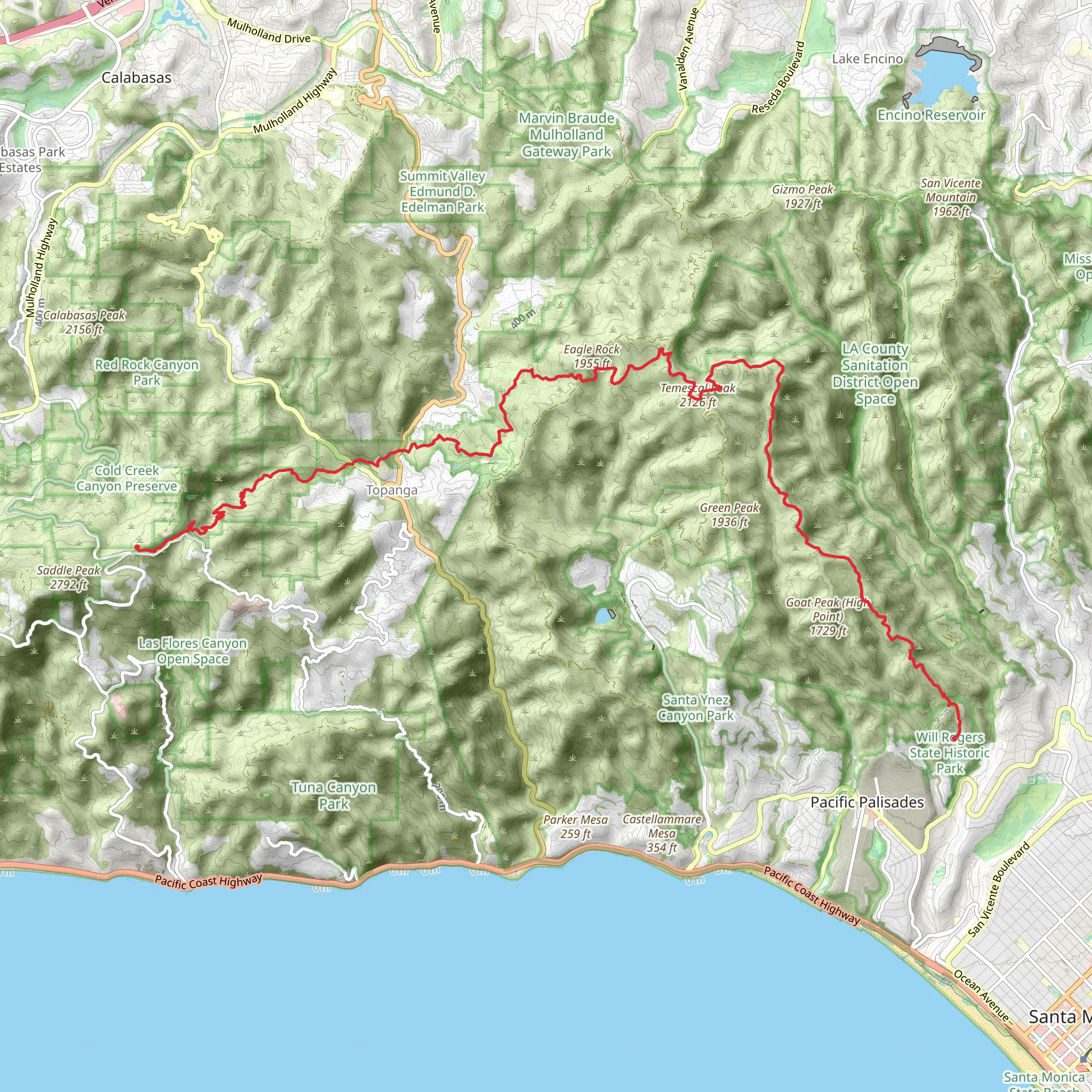 Backbone Trail - Brentwood mobile static map