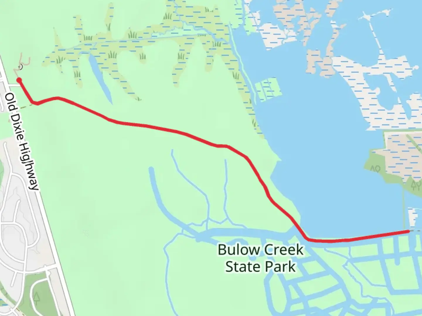 An image depicting the trail Jones Island Road Out and Back and its surrounding area.