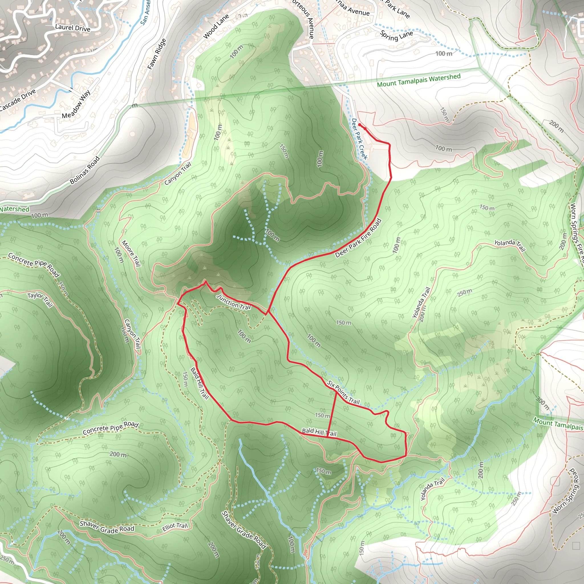 Six Point and Bald Hill Loop Trail mobile static map