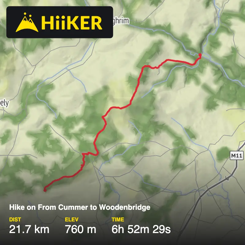 A map preview of the recording Hike on From Cummer to Woodenbridge.