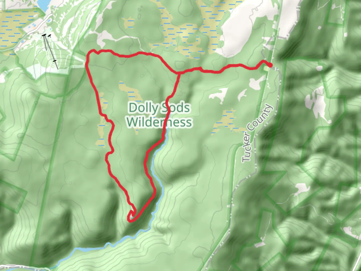 An image depicting the trail Blackbird Knob, Big Stonecoal and Rocky Point Loop Trail and its surrounding area.