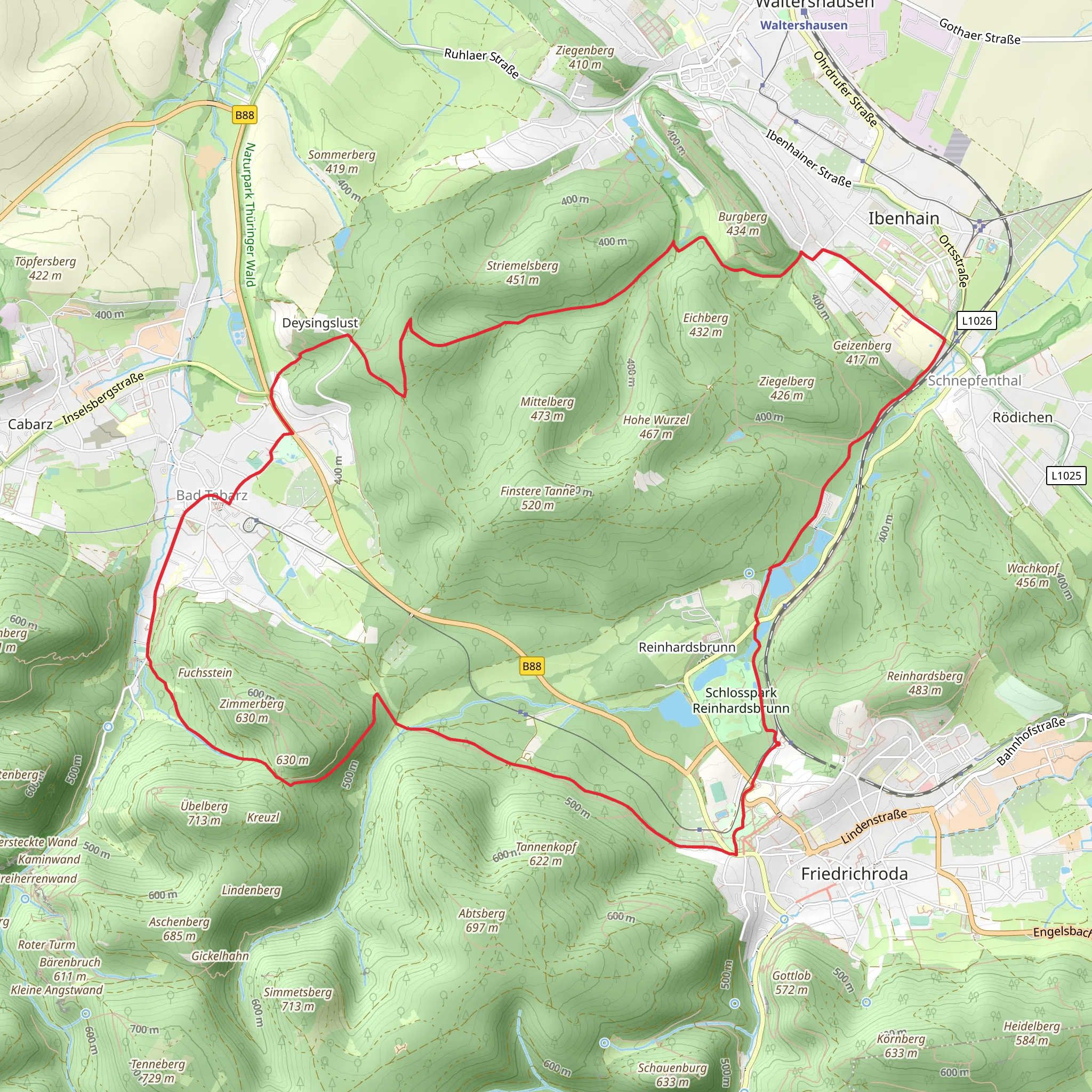 Friedrichroda and Bad Tabarz Loop via Breterteich mobile static map