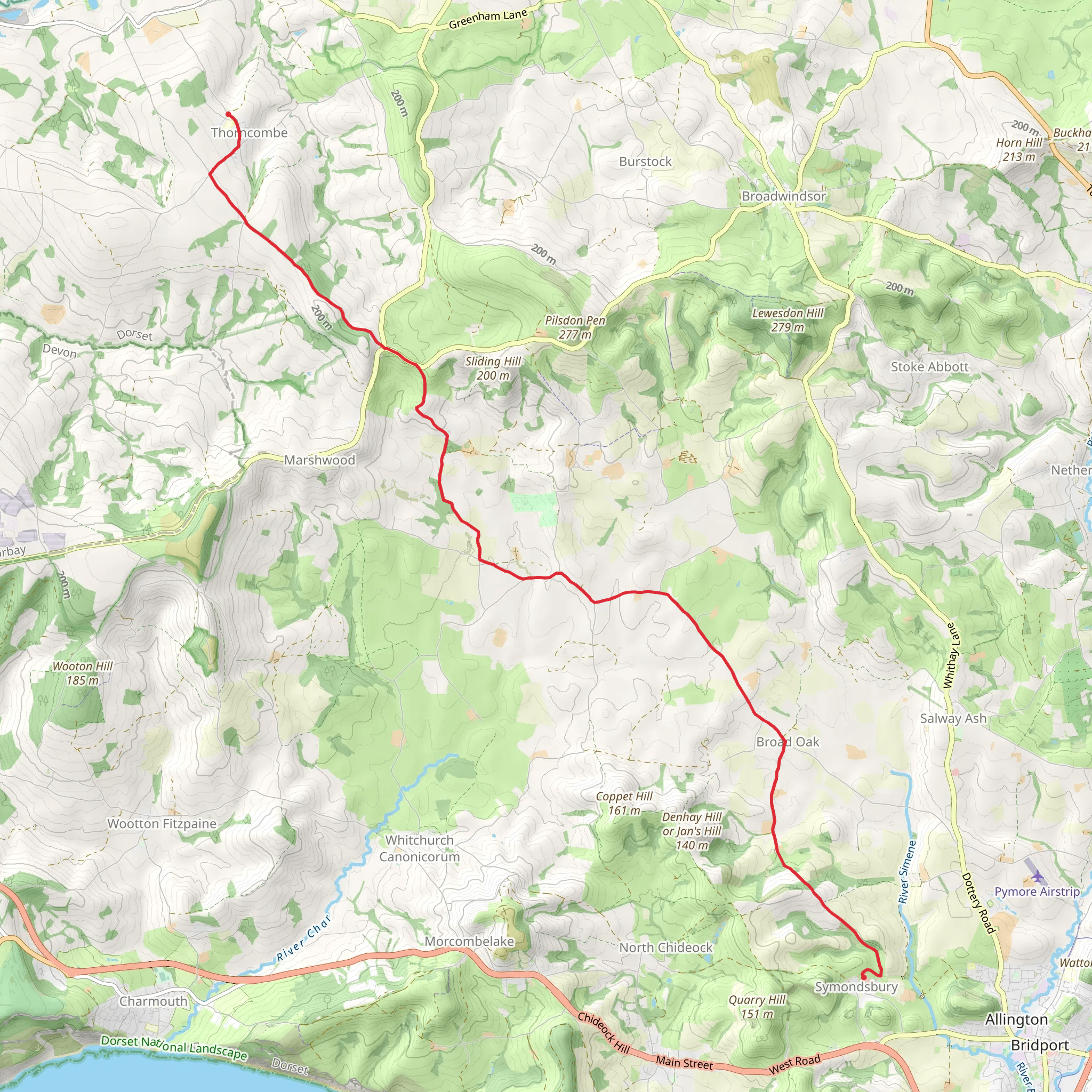 Symondsbury to Thorncombe Walk mobile static map
