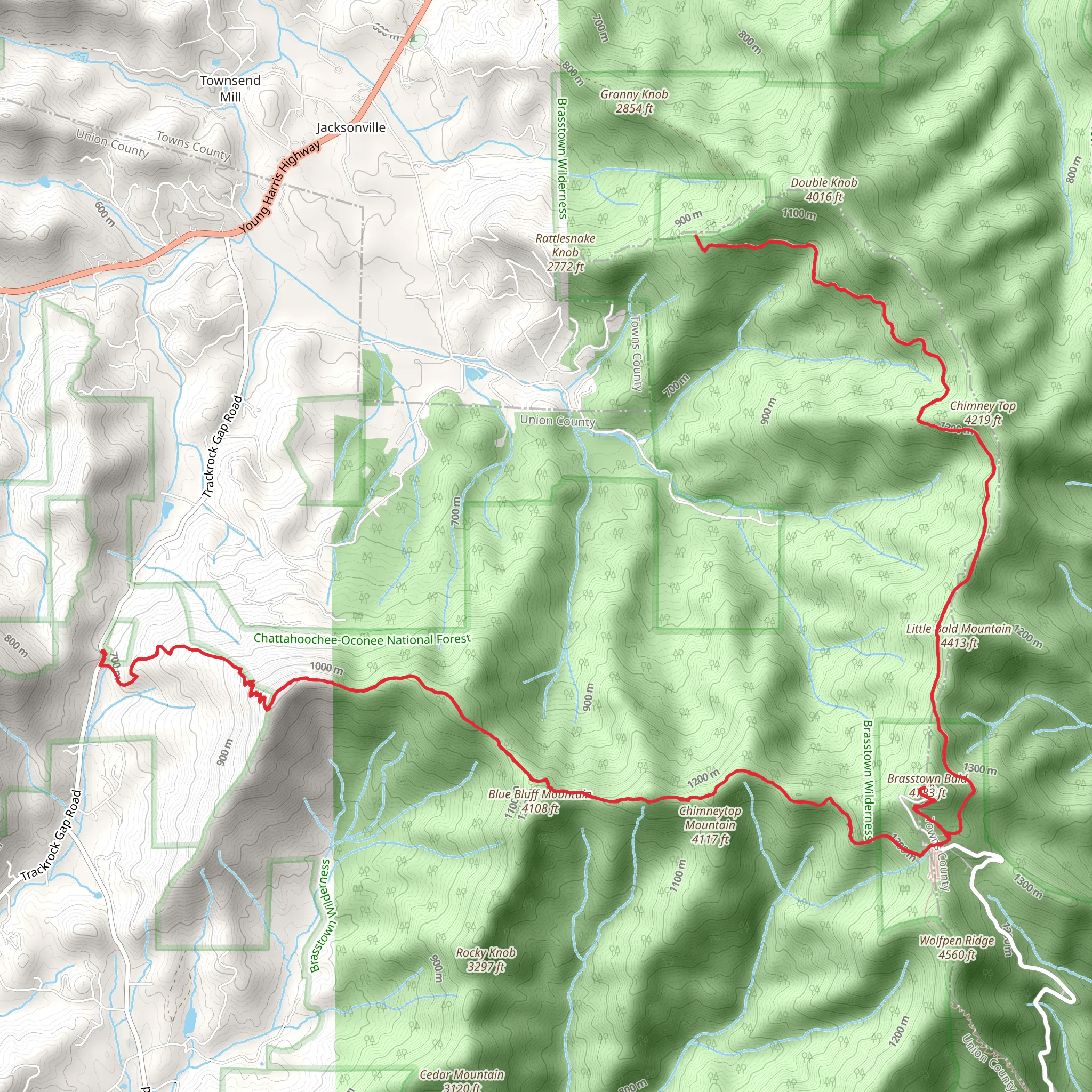 Brasstown Bald and Arkaquah Trail mobile static map