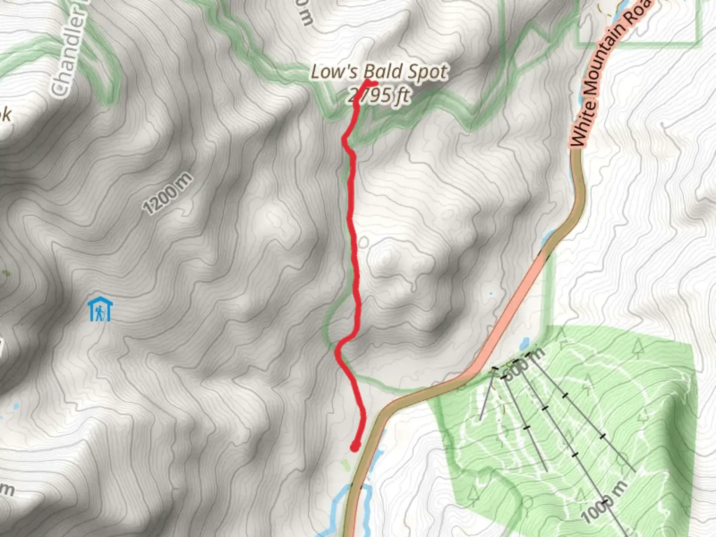 An image depicting the trail Low's Bald Spot Trail and its surrounding area.