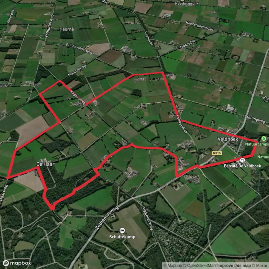An image depicting the trail Klaverdijksbrug, Branderhorst and De Hoeve Loop and its surrounding area.
