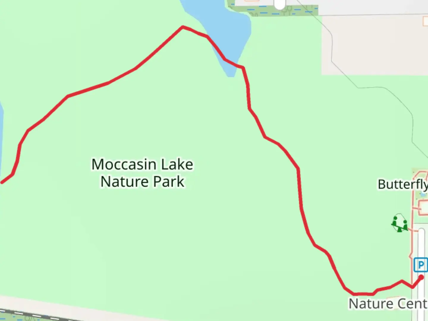An image depicting the trail Moccasin Lake and its surrounding area.