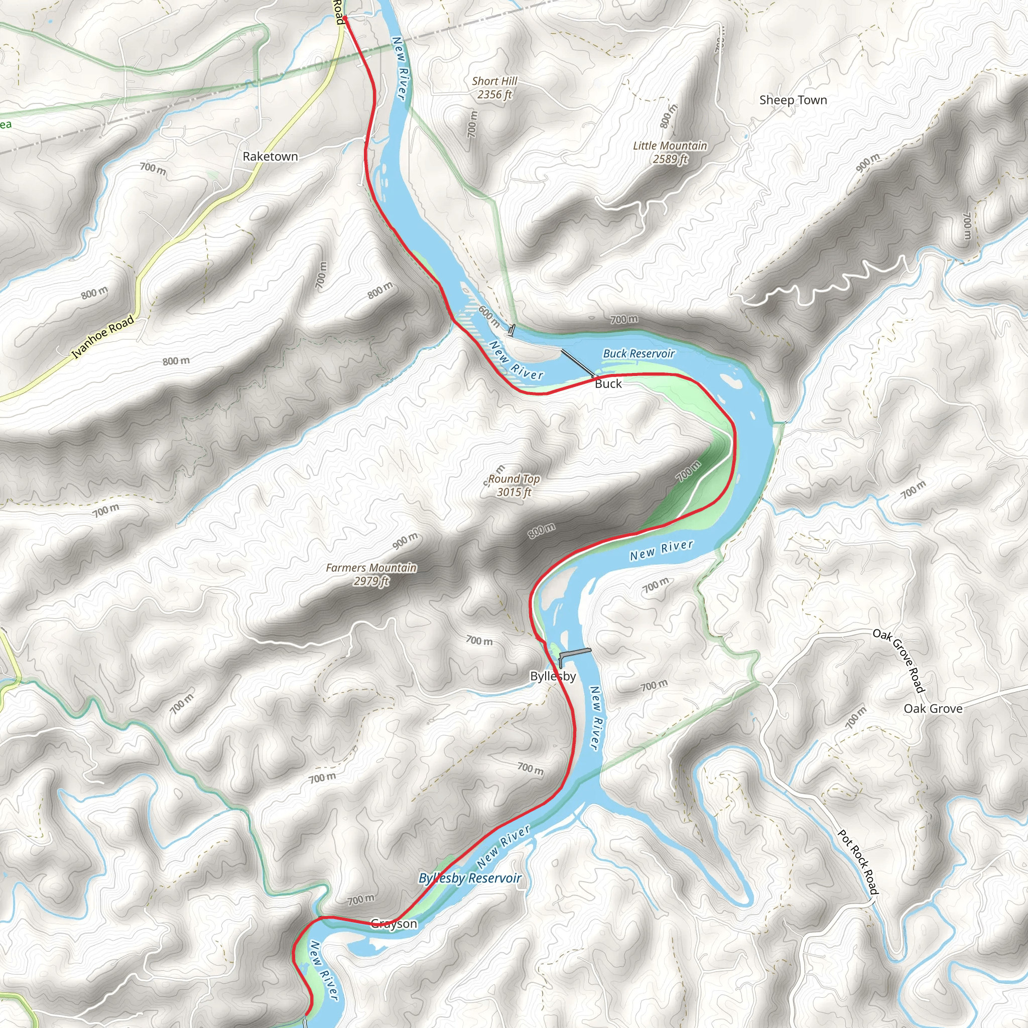 New River Trail from River Bluff Drive mobile static map