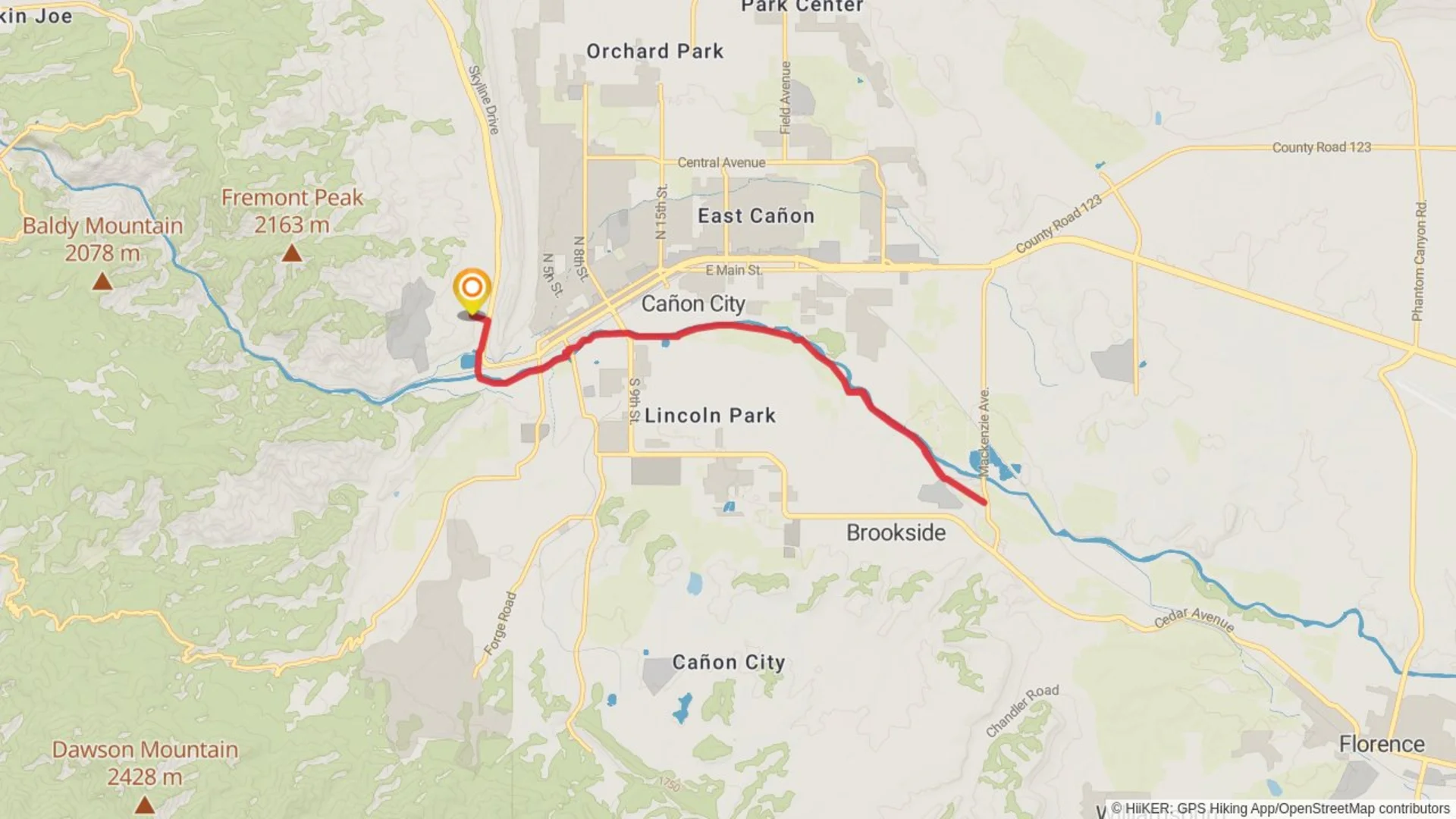 An image depicting the trail Arkansas Riverwalk and its surrounding area.