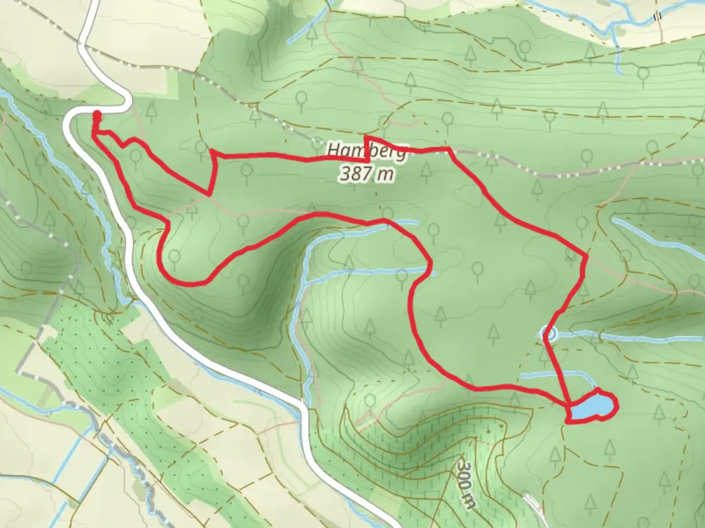 An image depicting the trail Hamberger See and Hamberg via Blaues Minus Maulbronn Steinheim and its surrounding area.