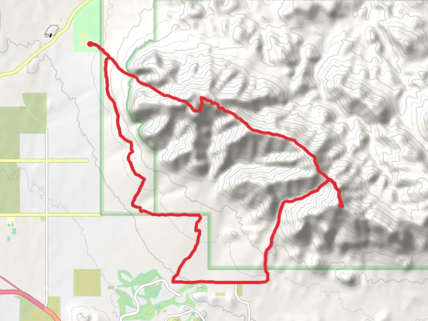 An image depicting the trail Superstition Ridgeline Trail, Hieroglyphics and Jacob's Crosscut Loop Trail and its surrounding area.