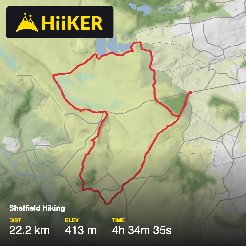 A map preview of the recording Sheffield Hiking.
