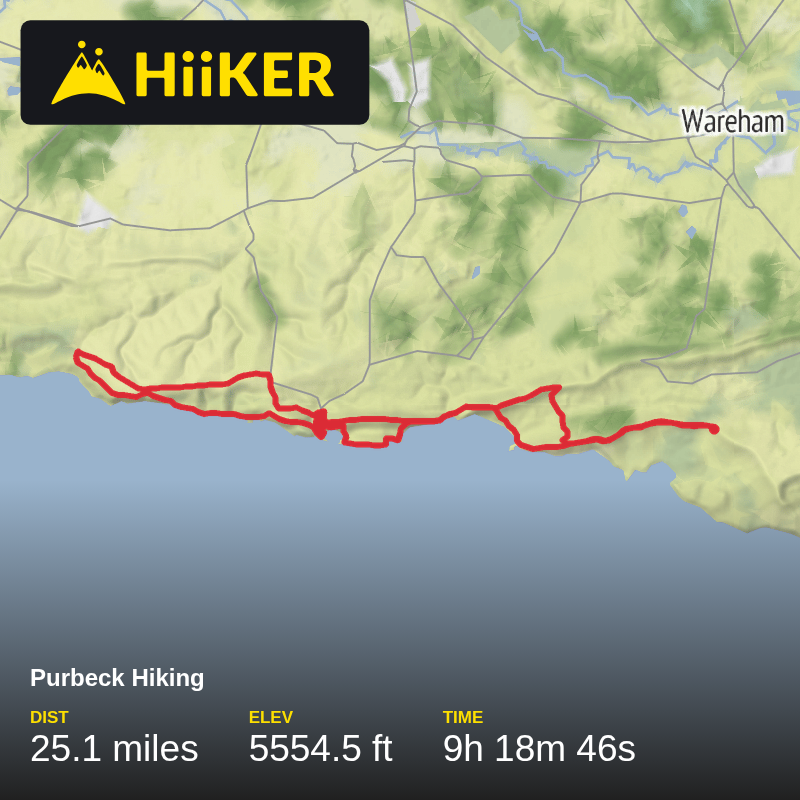 A map preview of the recording Purbeck Hiking.