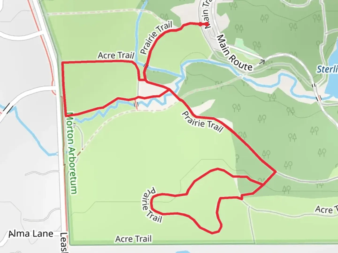 An image depicting the trail Prairie and Acre Loop Trail and its surrounding area.