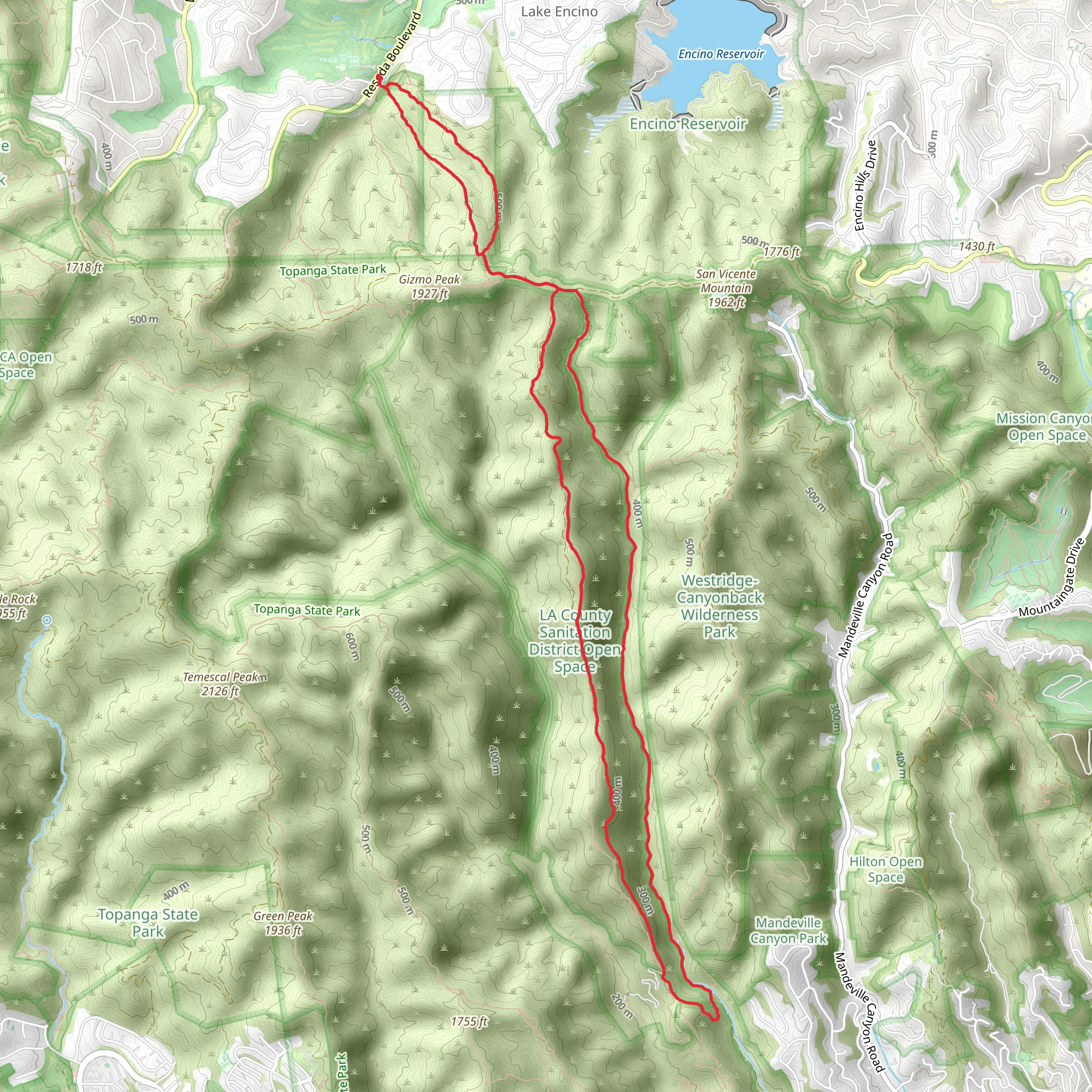 Sullivan Canyon, Sullivan Ridge and Lower Hectic Loop Trail mobile static map
