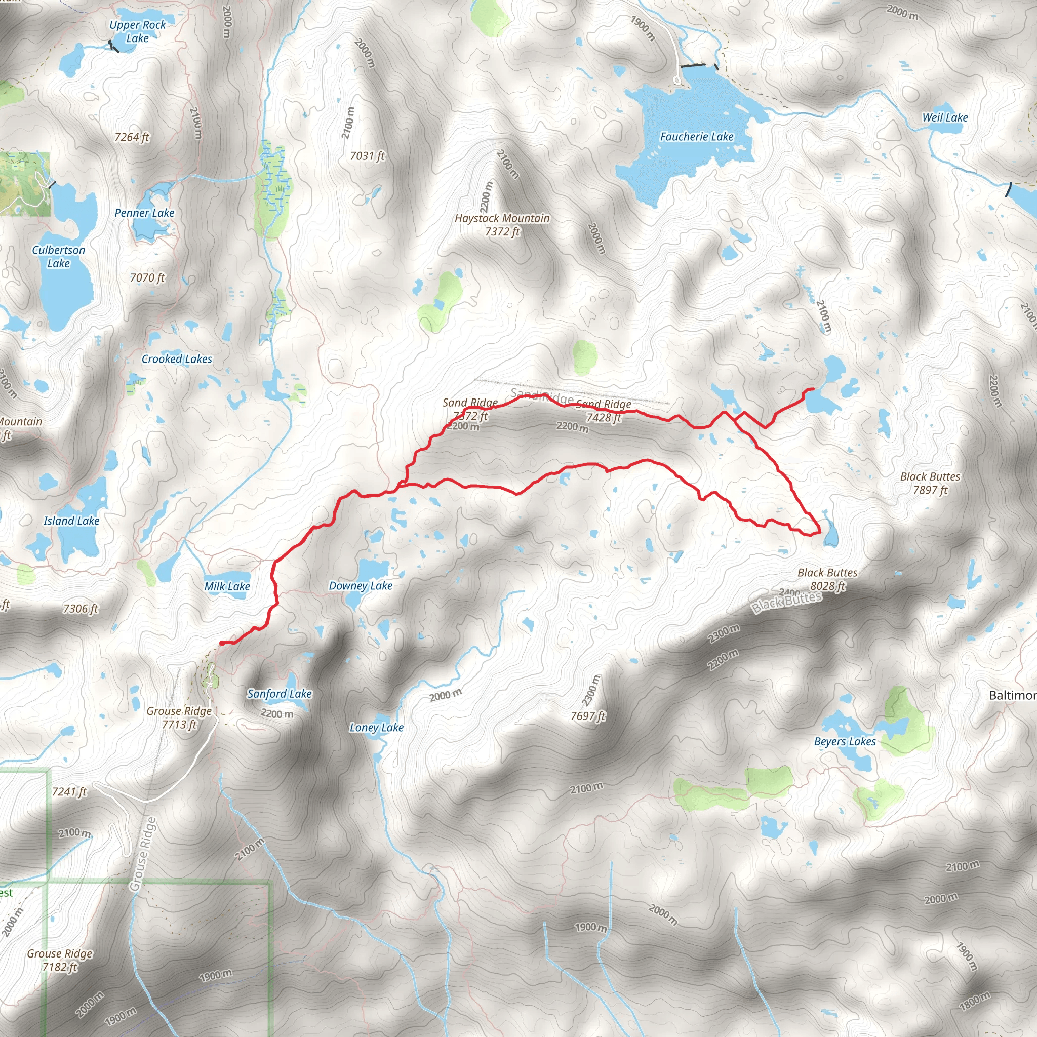 Grouse Ridge Trail, Glacier Lake Trail and Sand Ridge Loop Trail mobile static map