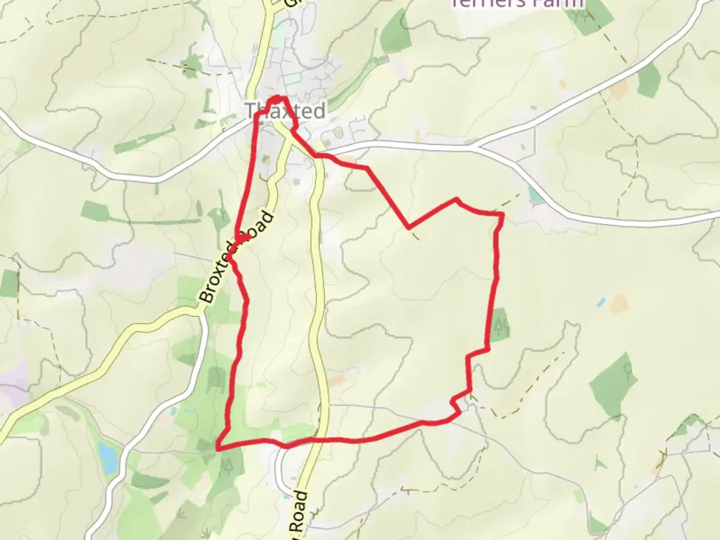 An image depicting the trail Thaxted-Monk Street and Richmond's Green Loop and its surrounding area.