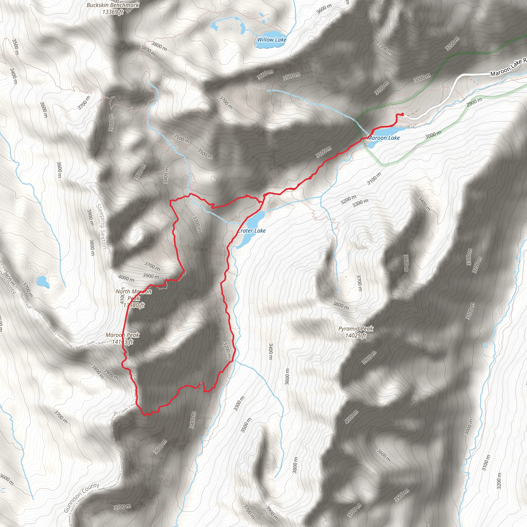 Maroon Peak and North Maroon Peak Trail mobile static map