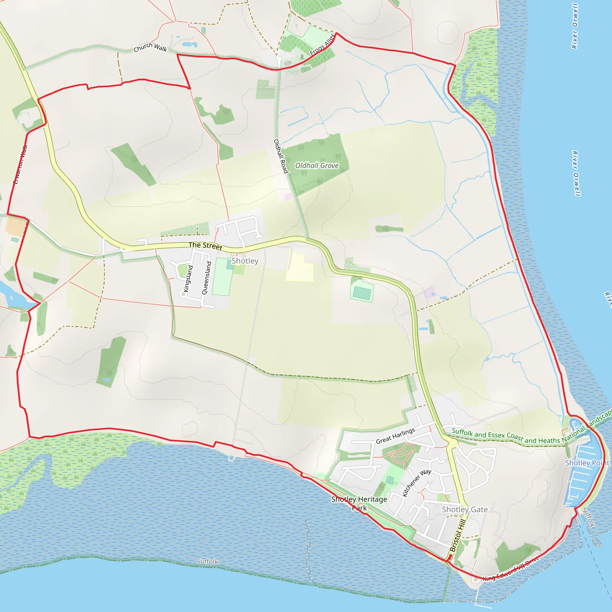 Church End and Erwarton from Shotley Gate mobile static map
