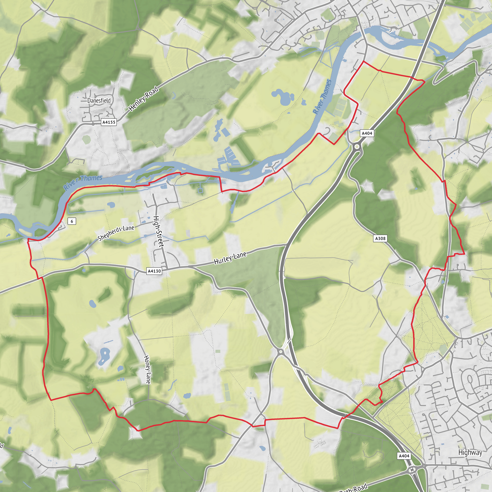 Pinkneys Green, Cookham Dean Common, Hurley Lock and Ashley Hill Loop mobile static map