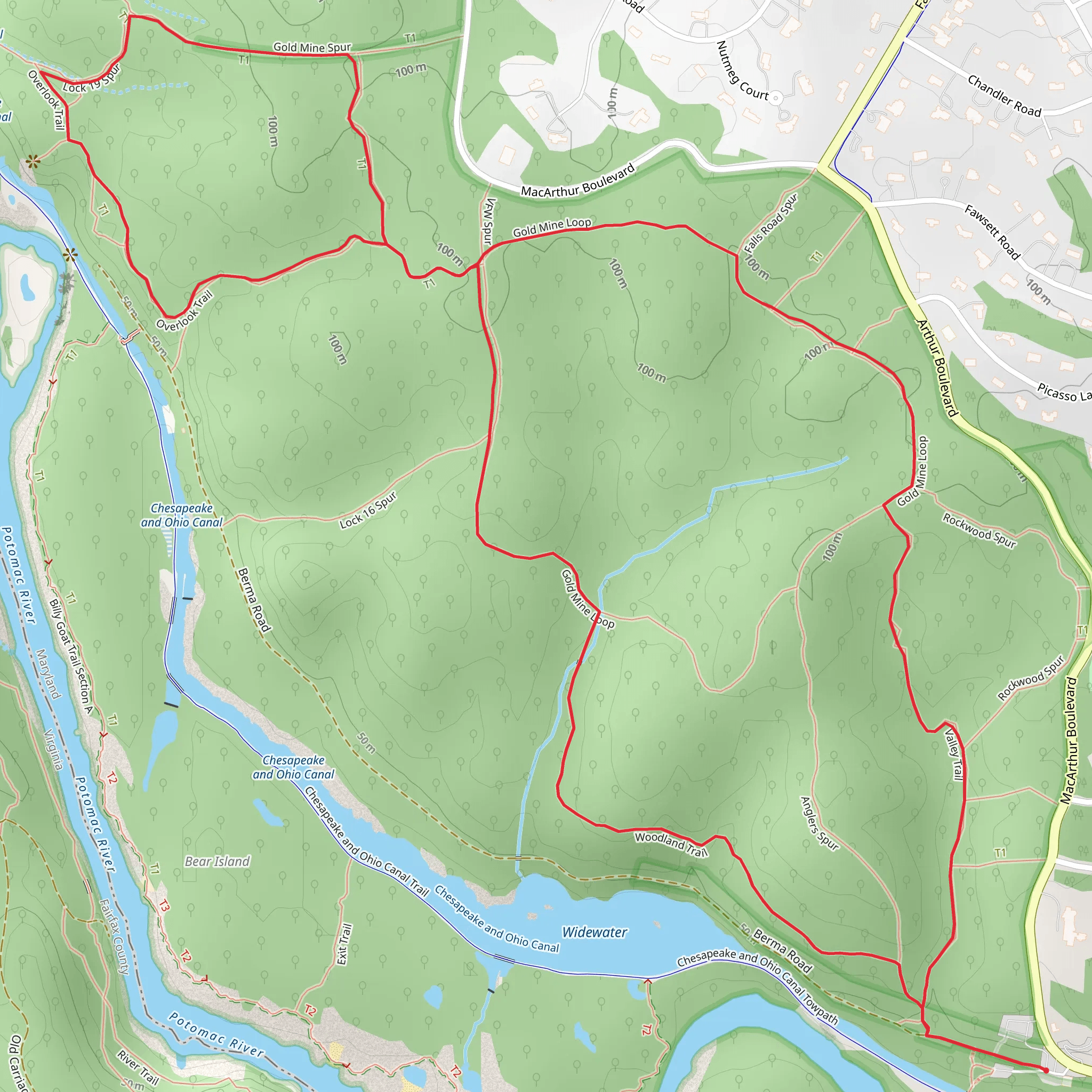 Valley, Gold Mind Spur and Woodland Loop Trail mobile static map
