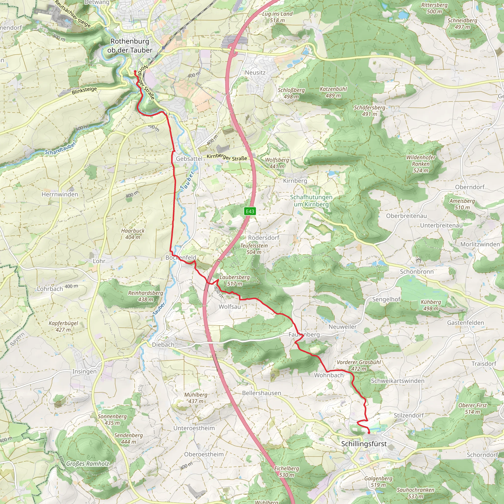 Schloblein to Schillingsfurst Walk mobile static map