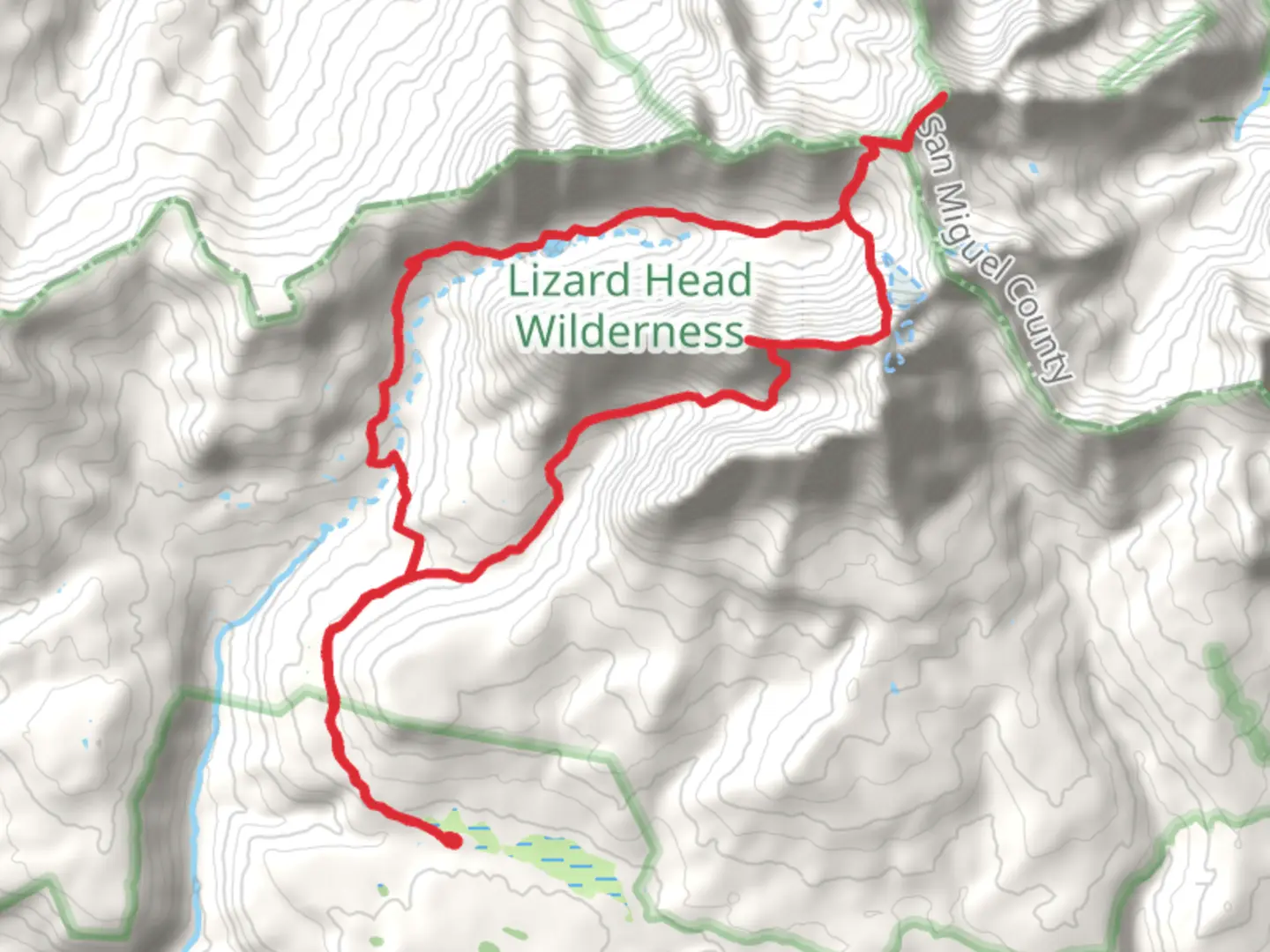 An image depicting the trail El Diente Peak, Wilson Peak and Navajo Lake via Kilpacker Basin and Navajo Lake Trail and its surrounding area.