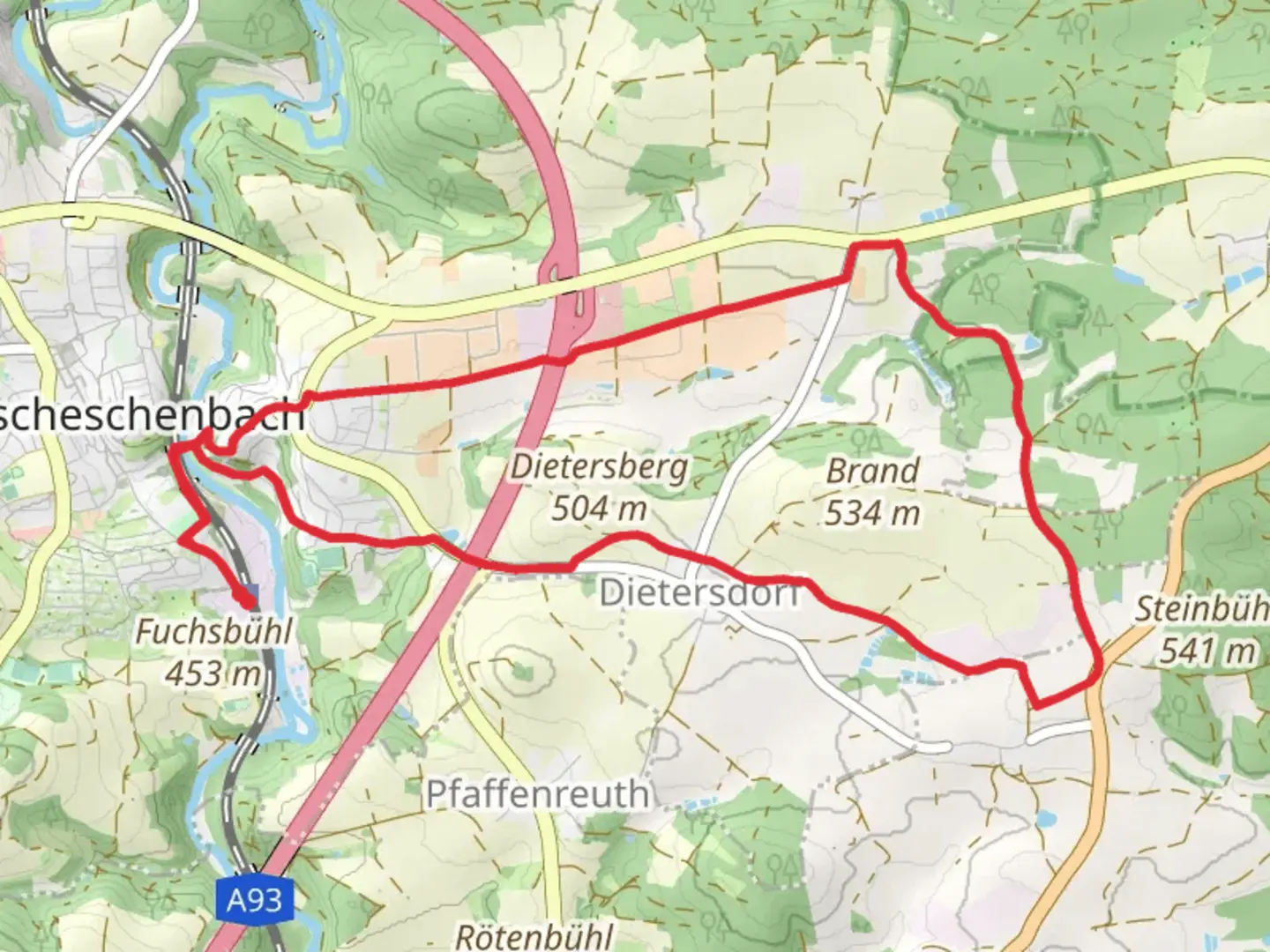 An image depicting the trail Windischeschenbach Rundwanderweg and Am Kraehenhuedel and its surrounding area.
