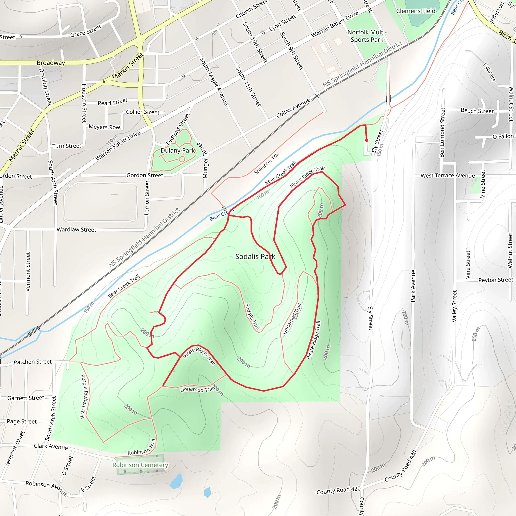 Bear Creek, Pirate Ridge and Sodalis Loop Trail mobile static map