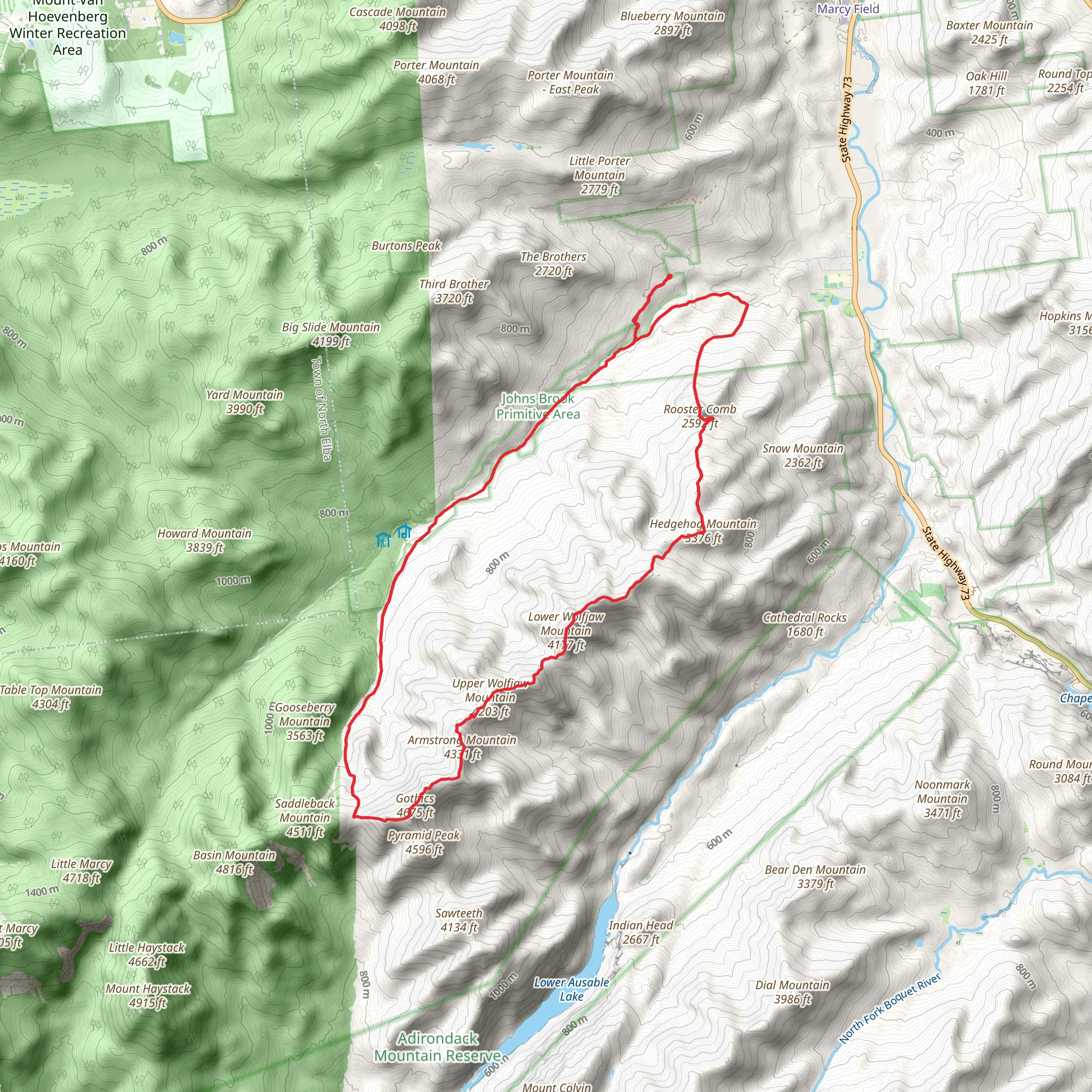 Rooster Comb, Hedgehog Mountain and Armstrong Mountain via ADK Range