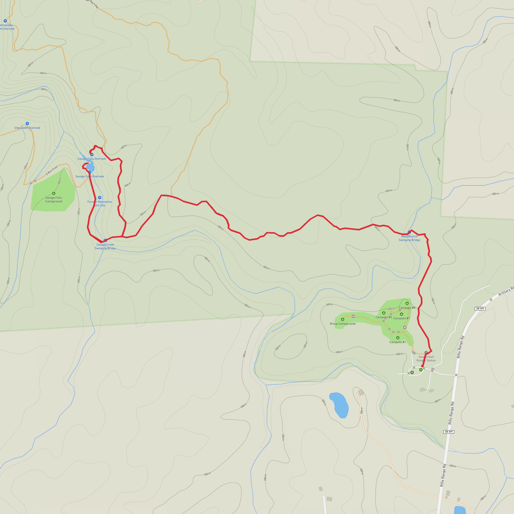 Savage Falls Overlook and Savage Falls mobile static map