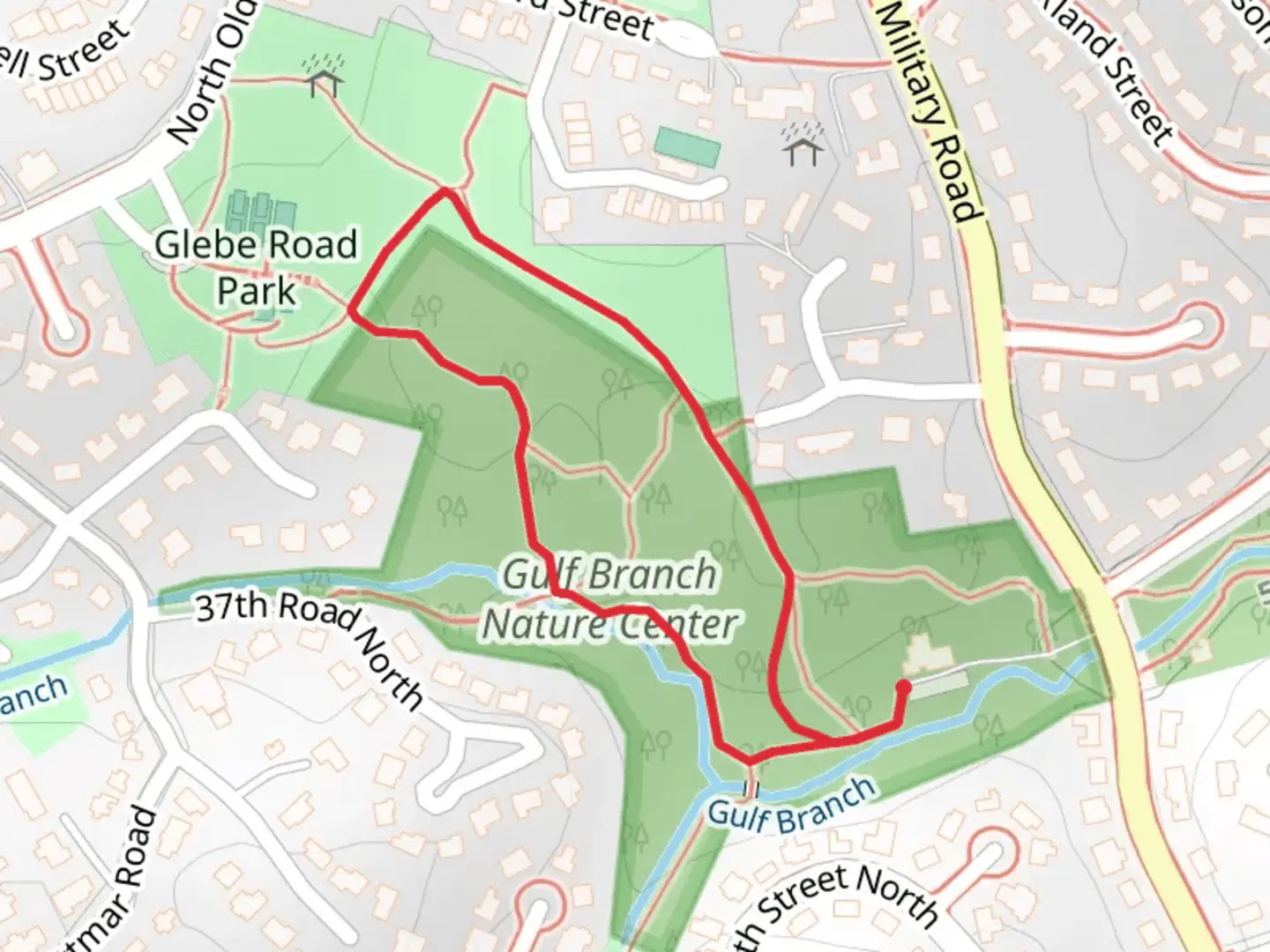An image depicting the trail Glebe Road Park Loop and its surrounding area.