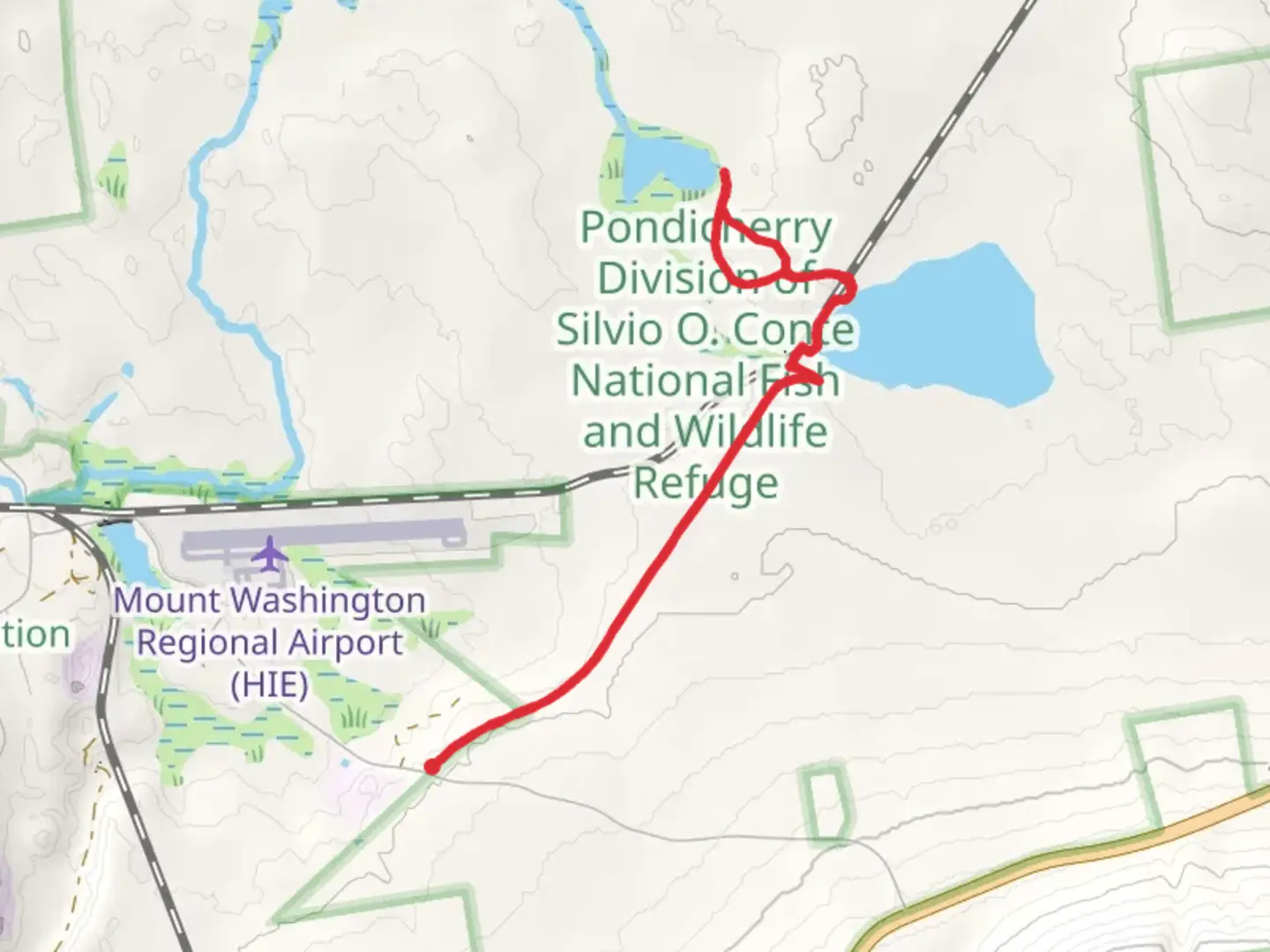 An image depicting the trail Little Cherry and Cherry Pond Via Presidential Rail Trail and its surrounding area.
