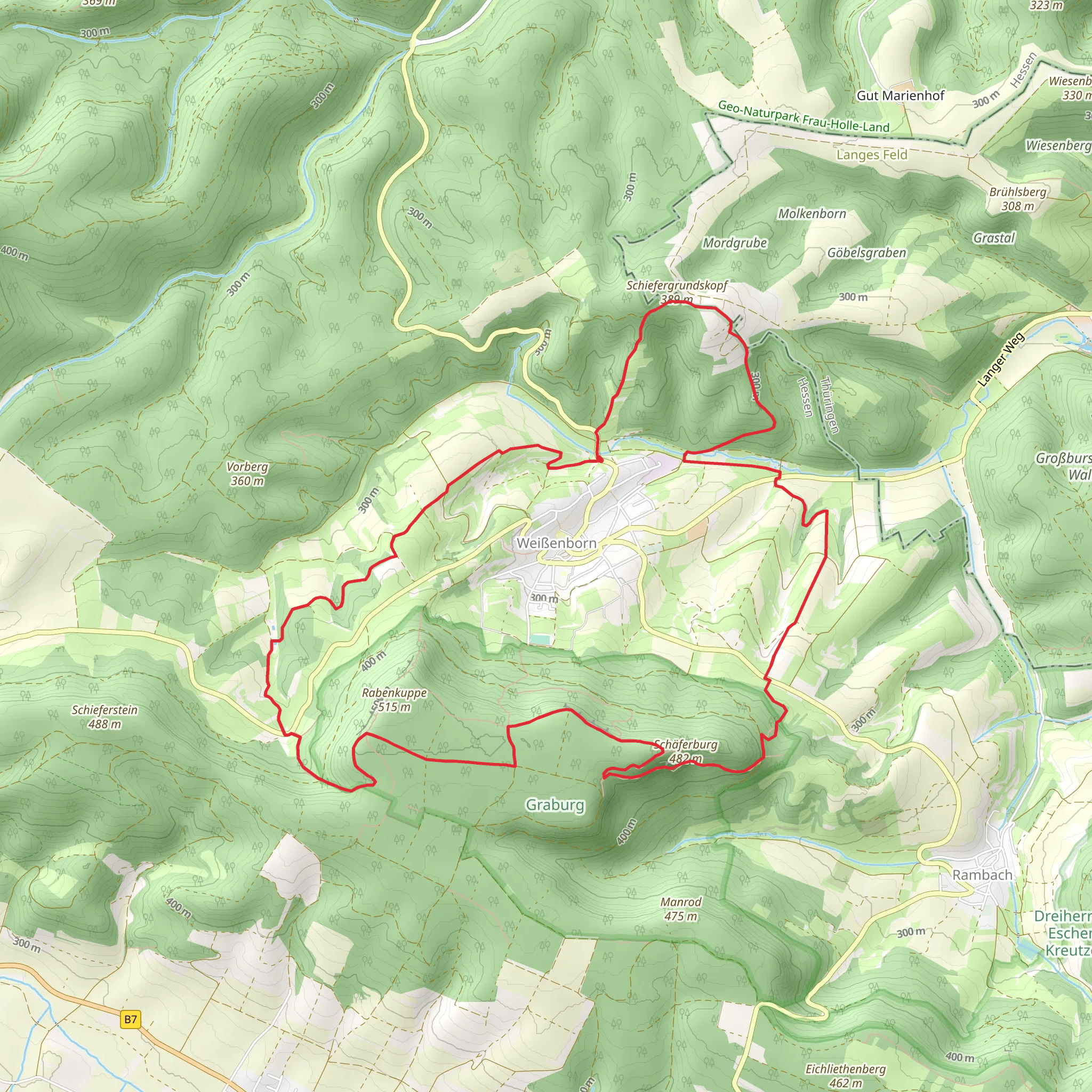 Schienfergrundskopf, Schaferburg and Naturgebiet Schutz Loop - Weißenborn mobile static map