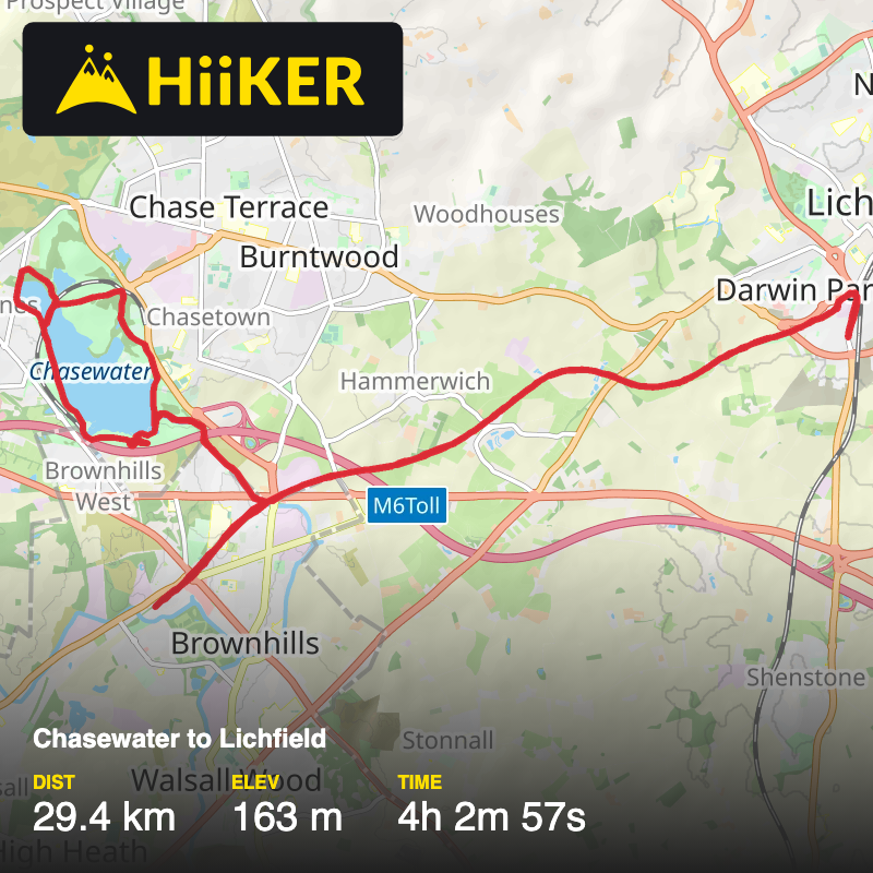 A map preview of the recording Chasewater to Lichfield .