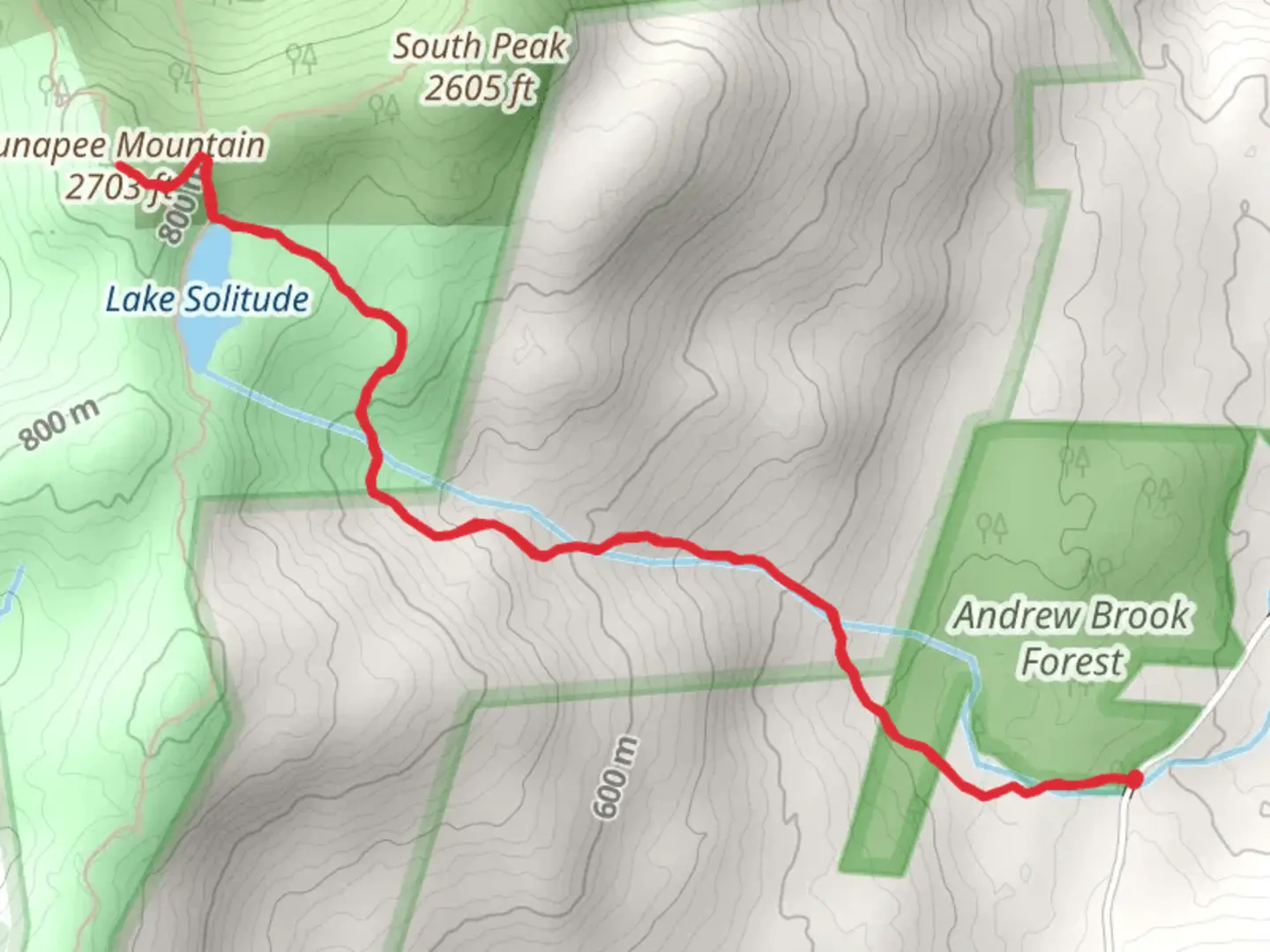 An image depicting the trail Sunapee Mountain from Mountain Road and its surrounding area.
