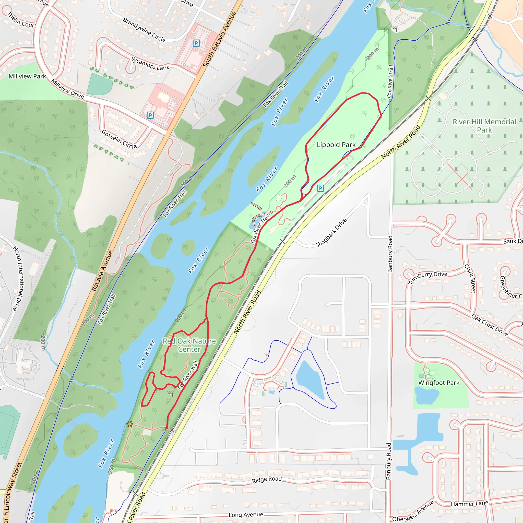 Red Oak Nature Centre and Lippold Park Loop mobile static map