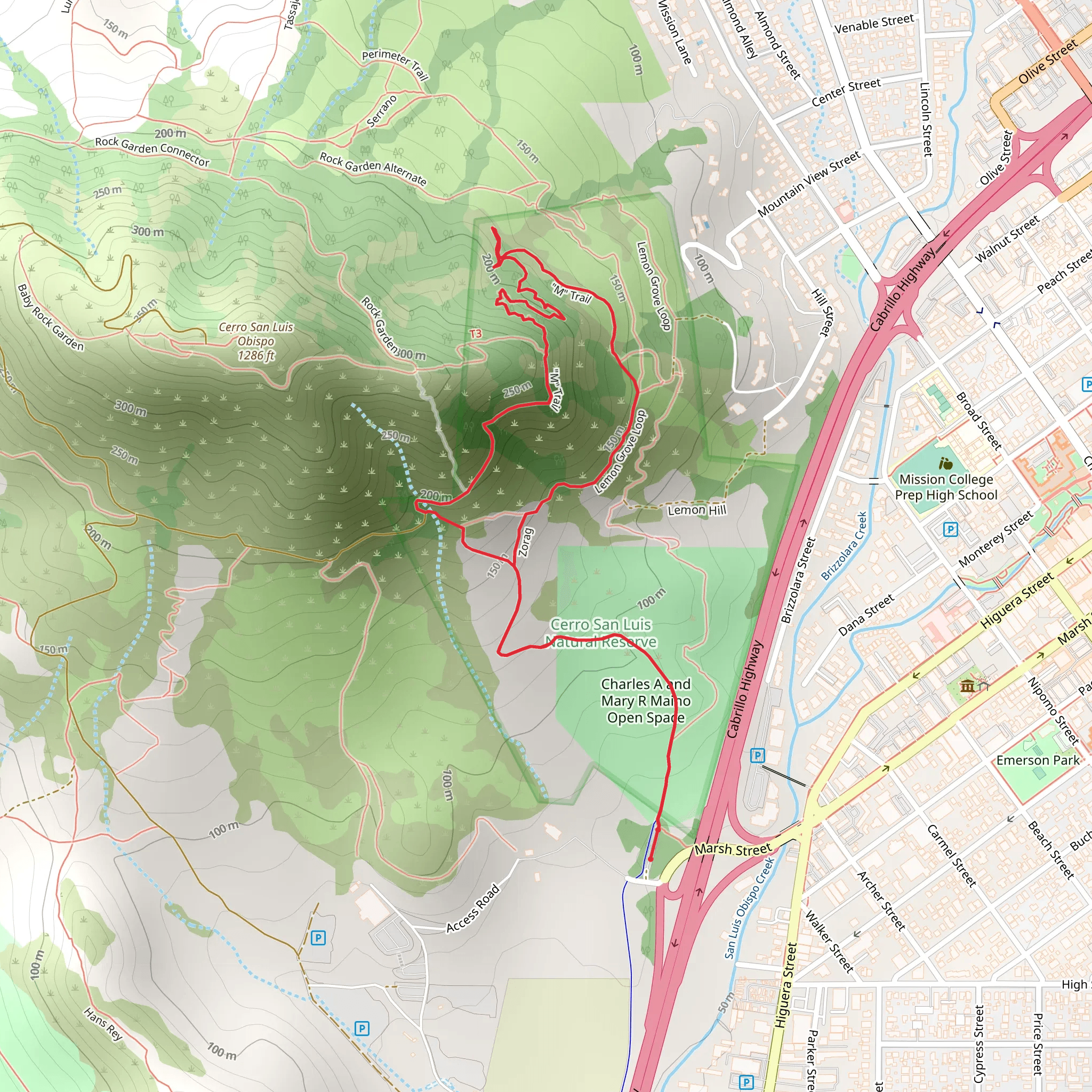 M Trail and Lemon Grove Loop Trail mobile static map
