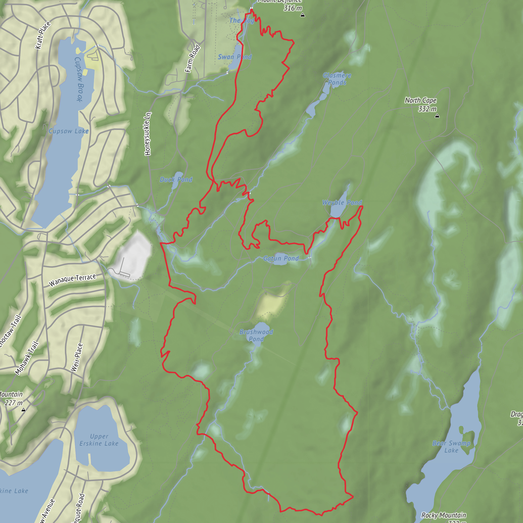 Weyble Pond and Ranapo Mountains via Crossover Trail and Erskine Connector Trail mobile static map