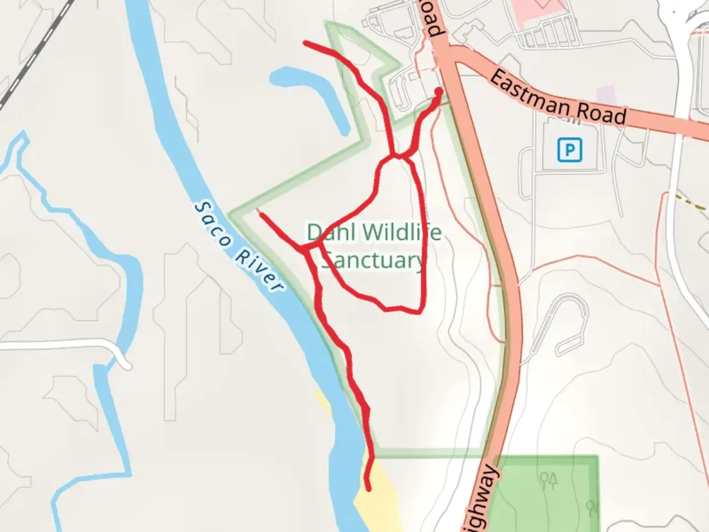 An image depicting the trail Saco River via Beach Trail - Yellow and its surrounding area.