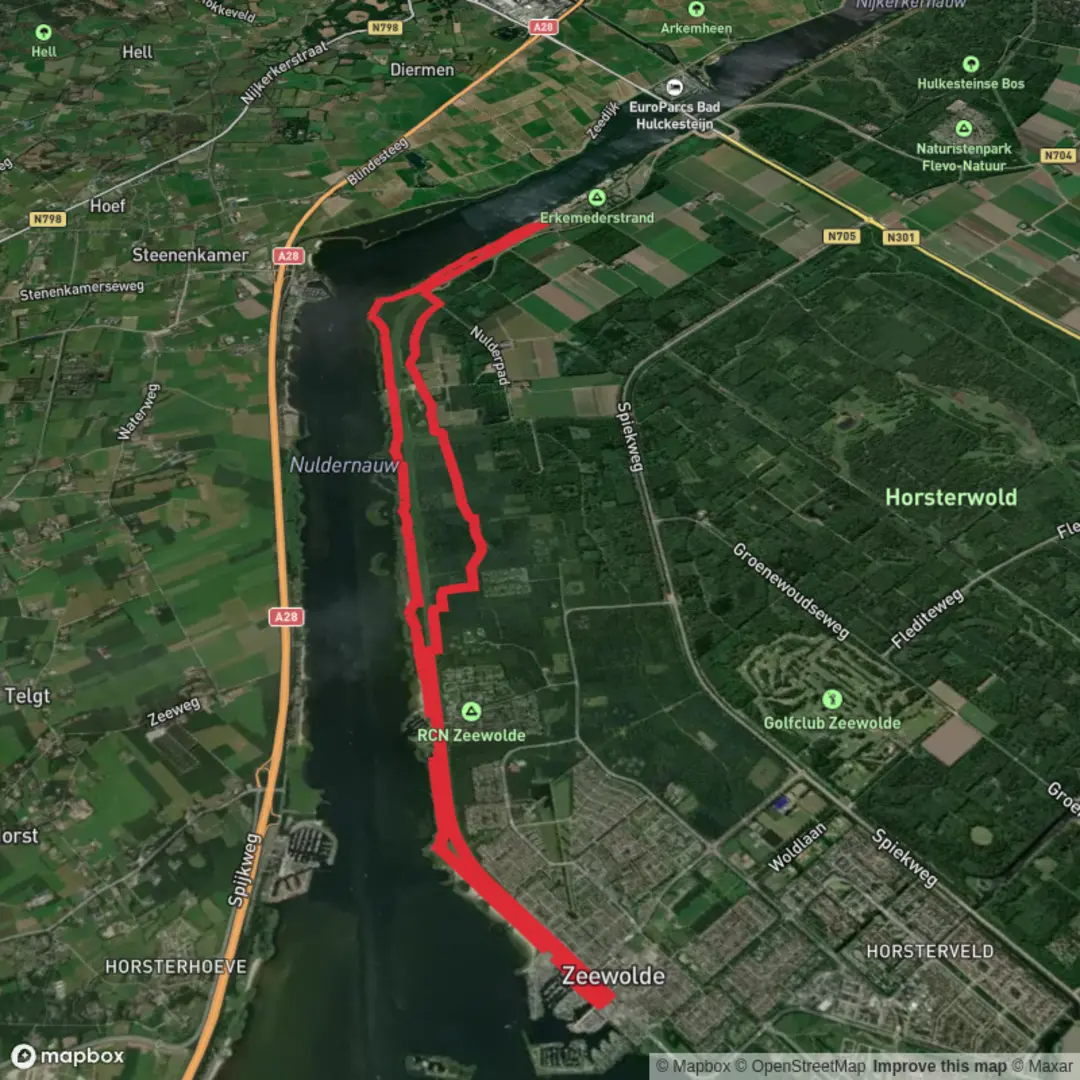 An image depicting the trail Zeewolde, Nulderhoek and Erkemederstrand Loop and its surrounding area.