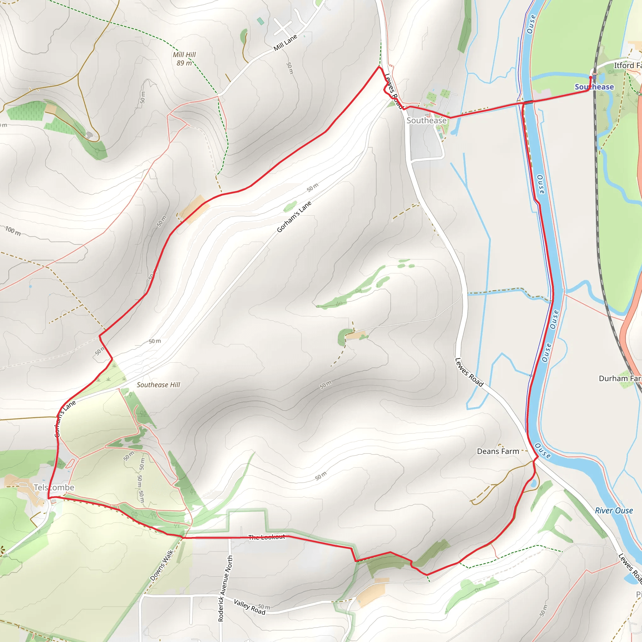Southease to Telscombe Loop Walk mobile static map