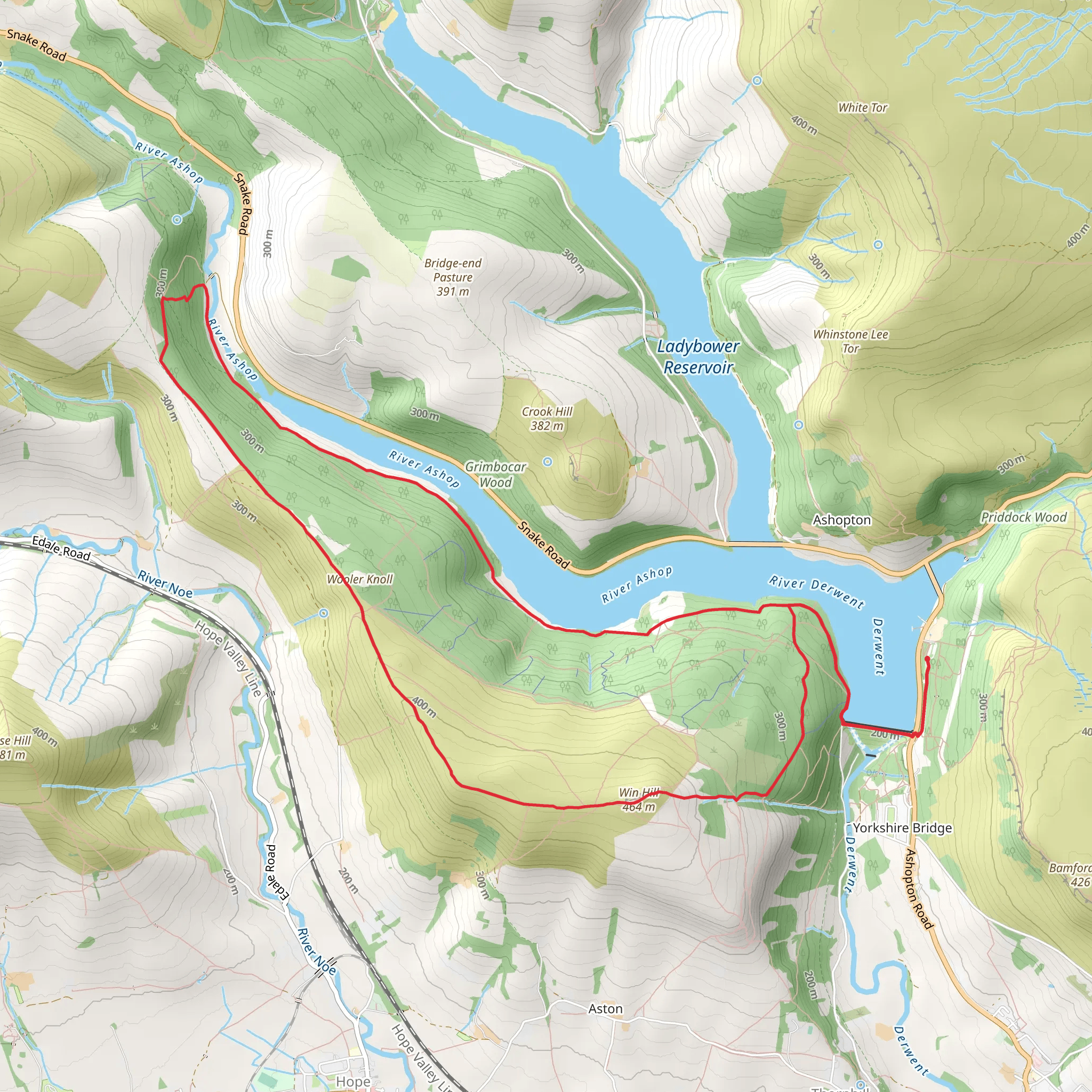 Ladybower Dam, Win Hill and Wooler Knoll Loop mobile static map