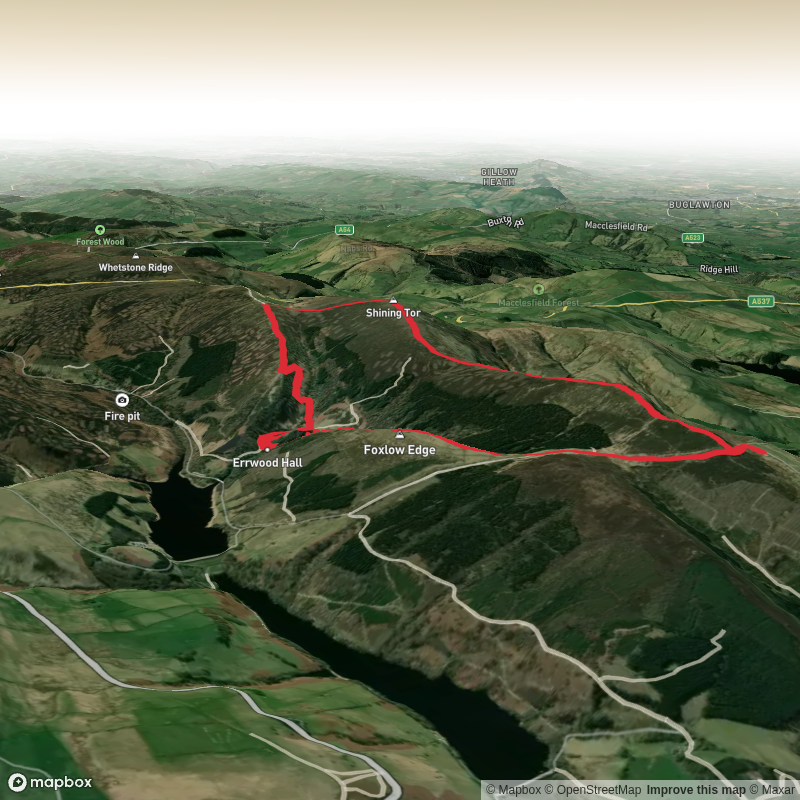 Foxlow Edge, Shining Tor, Cats Tor and Errwood hall.