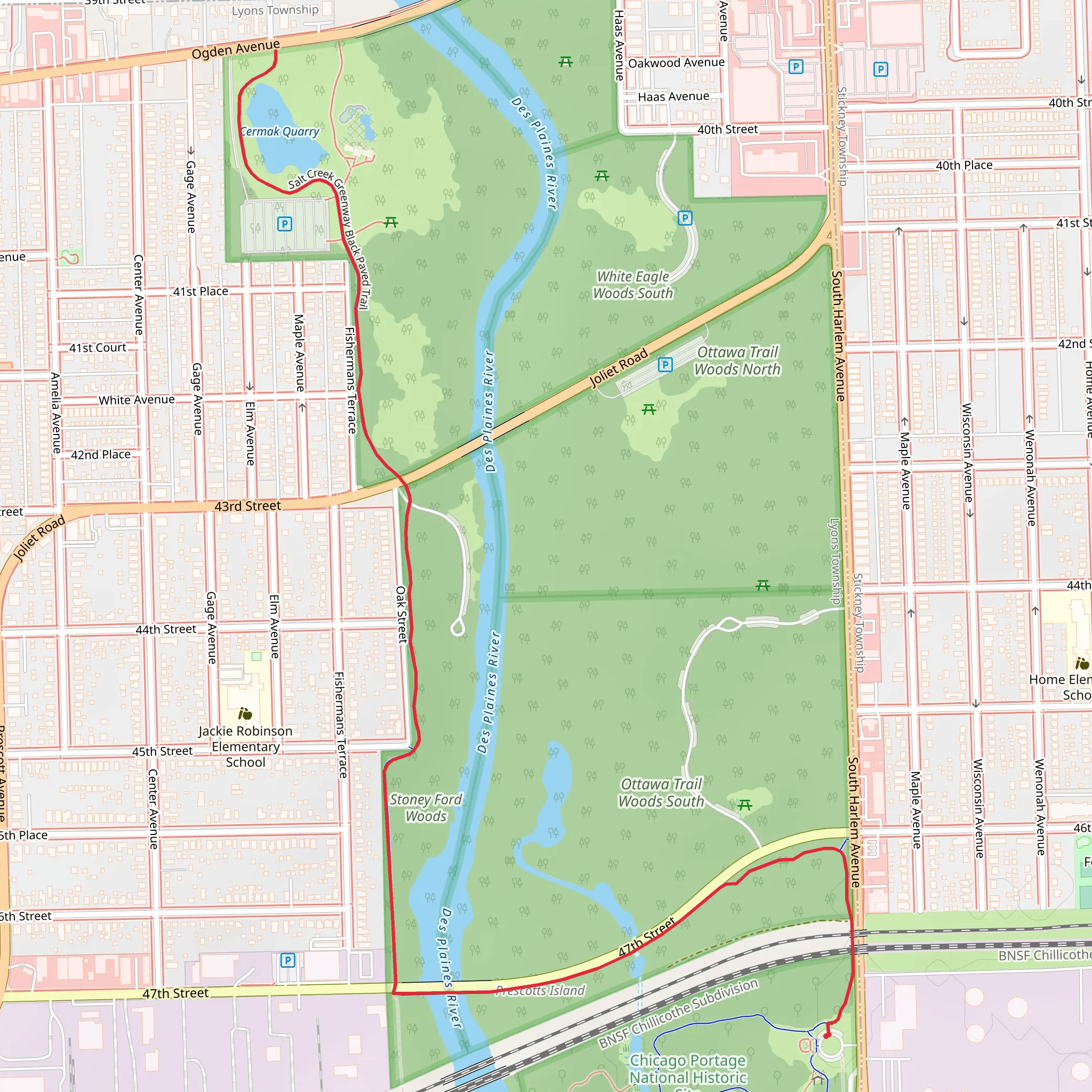 Cermak Quarry ans Salt Creek Greenway Black Paved Trail mobile static map